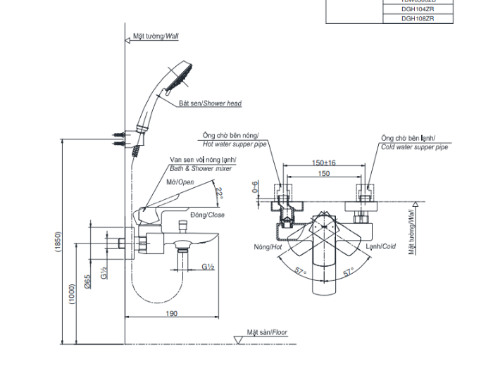 Bộ sen tắm nóng lạnh TOTO TBG02302VA TBW07008A