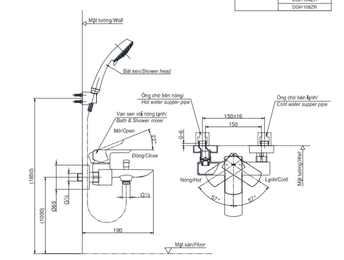 Bộ sen tắm nóng lạnh TOTO TBG02302VA TBW07012A
