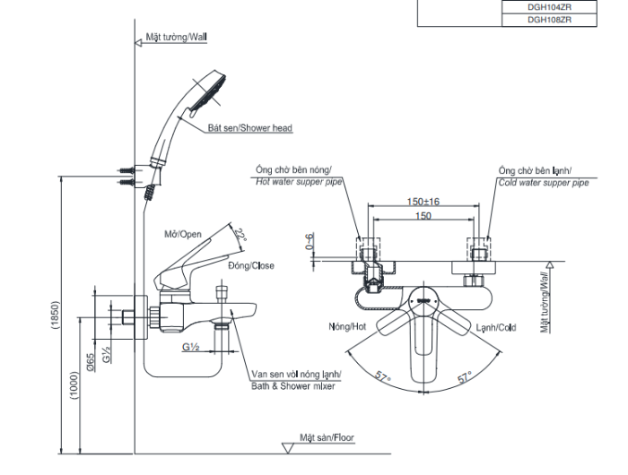 Bộ sen tắm nóng lạnh TOTO TBG03302VA DGH104ZR