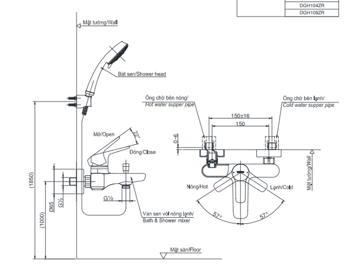 Bộ sen tắm nóng lạnh TOTO TBG03302VA TBW03002B