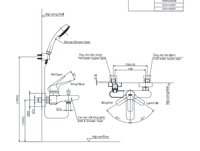 Bộ sen tắm nóng lạnh TOTO TBG03302VA TBW09010V