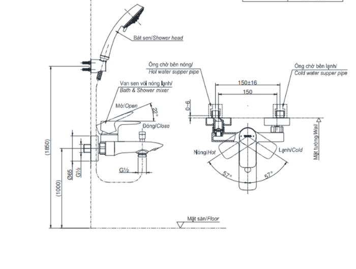 Bộ sen tắm nóng lạnh TOTO TBG04302VA TBW01035V
