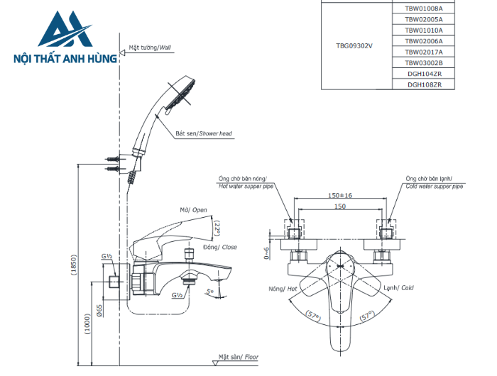 Bộ sen tắm nóng lạnh TOTO TBG09302VA TBW01008V