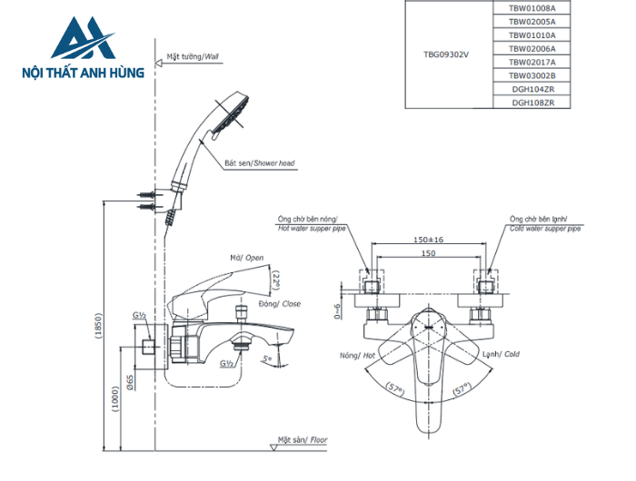 Bộ sen tắm nóng lạnh TOTO TBG09302VA TBW03002B
