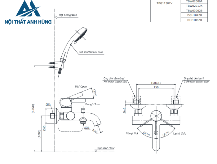 Bộ sen tắm nóng lạnh TOTO TBG11302VA TBW15CE0A