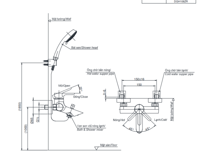Bộ sen tắm nóng lạnh TOTO TBS01302V TBW01010V