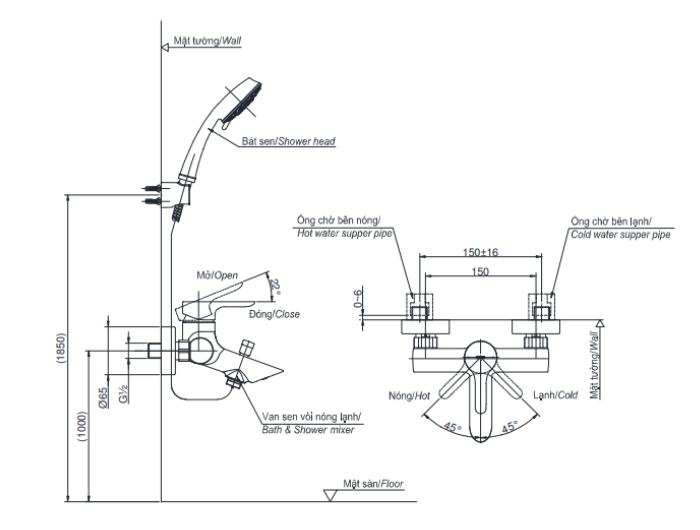 Bộ sen tắm nóng lạnh TOTO TBS01302V TBW07009A