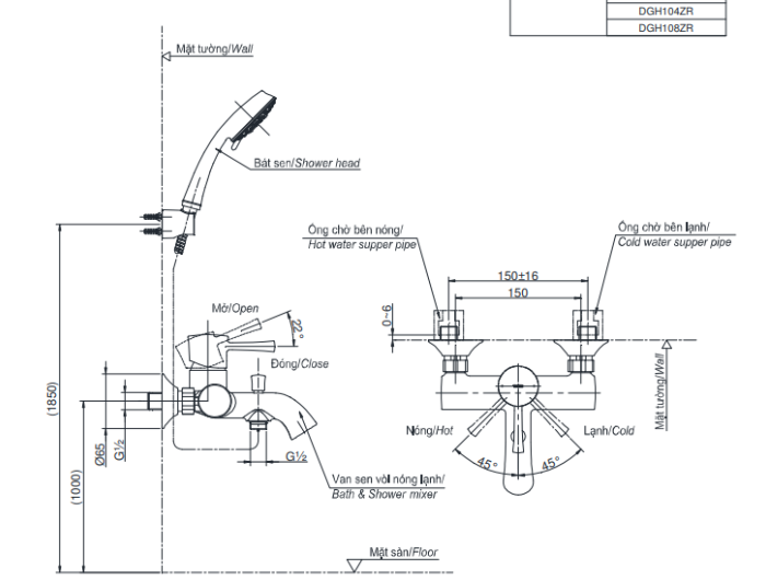 Bộ sen tắm nóng lạnh TOTO TBS02302V TBW03002B