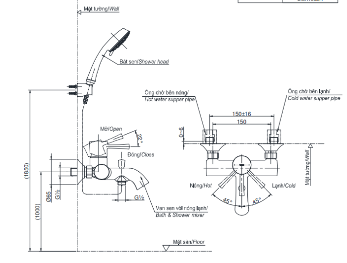 Bộ sen tắm nóng lạnh TOTO TBS02302V TBW07012A