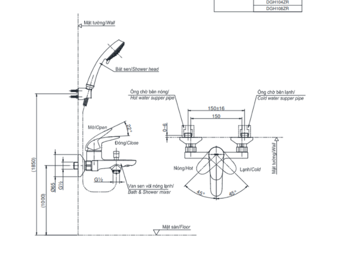 Bộ sen tắm nóng lạnh TOTO TBS03302V TBW02005V
