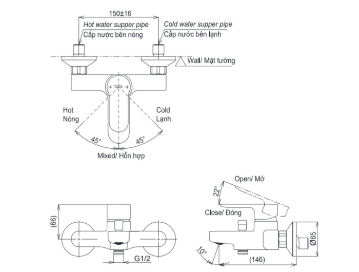 Bộ sen tắm nóng lạnh TOTO TBS06302V DGH104ZR