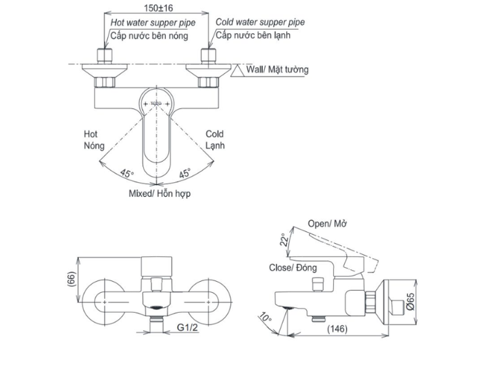 Bộ sen tắm nóng lạnh TOTO TBS06302V TBW07012A
