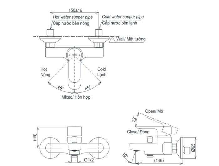 Bộ sen tắm nóng lạnh TOTO TBS06302V TBW09010V