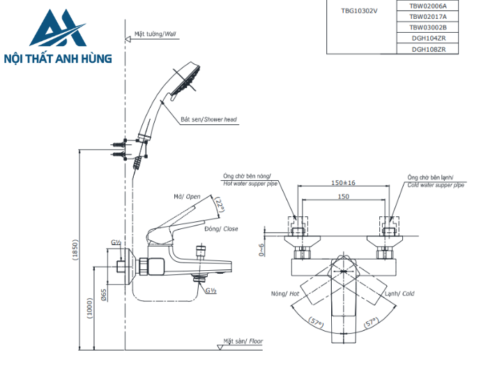 Củ sen tắm nóng lạnh TOTO TBG10302VA 
