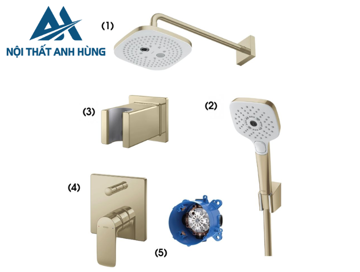 Sen tắm âm tường 2 đường nước TOTO TBW02004A#BFG TBW02006B#BFG màu vàng pháp mờ
