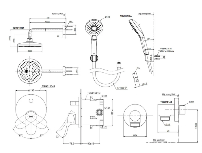 Sen Tắm Âm Tường TOTO TBG01304BA TBW01004A TBW01010V