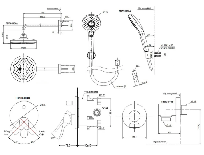 Sen Tắm Âm Tường TOTO TBS04304B TBW01004A TBW01010V
