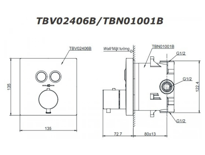 Van Điều Chỉnh Nhiệt Độ TOTO TBV02406B TBN01001B Nút Nhấn