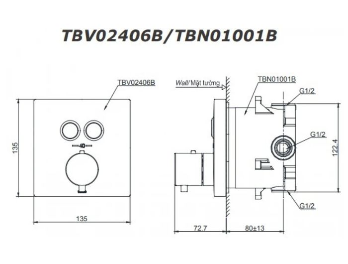 Van Điều Chỉnh Nhiệt Độ TOTO TBV02406B#BFG TBN01001B Nút Nhấn Vàng Pháp Mờ