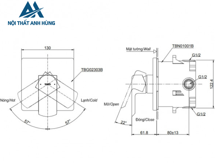 Van điều chỉnh nóng lạnh TOTO TBG02303BA TBN01001B