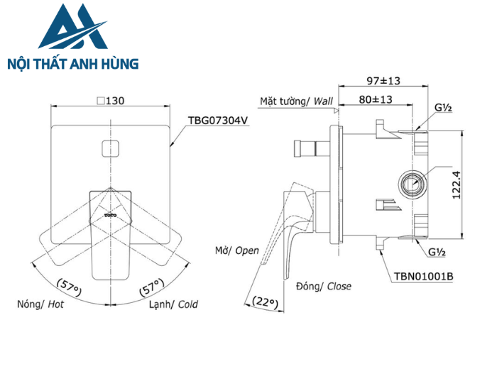 Van điều chỉnh nóng lạnh TOTO TBG07304VA TBN01001B