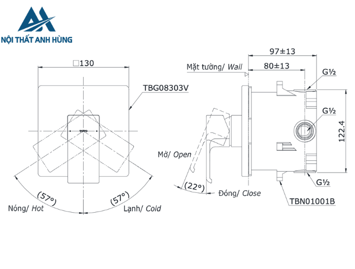 Van điều chỉnh nóng lạnh TOTO TBG08303VA TBN01001B