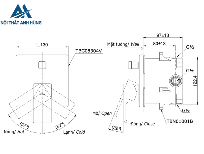Van điều chỉnh nóng lạnh TOTO TBG08304VA TBN01001B