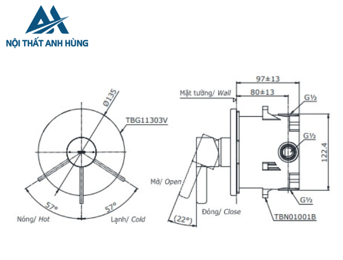 Van điều chỉnh nóng lạnh TOTO TBG11303V TBN01001B