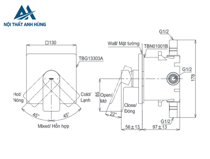 Van điều chỉnh nóng lạnh TOTO TBG13303A TBN01001B