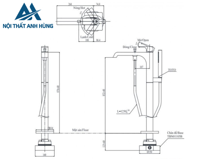Vòi bồn tắm đặt sàn TOTO TBG08306AA TBN01105B