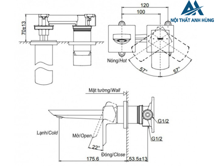 Vòi lavabo nóng lạnh gắn tường TOTO TLG02310BB