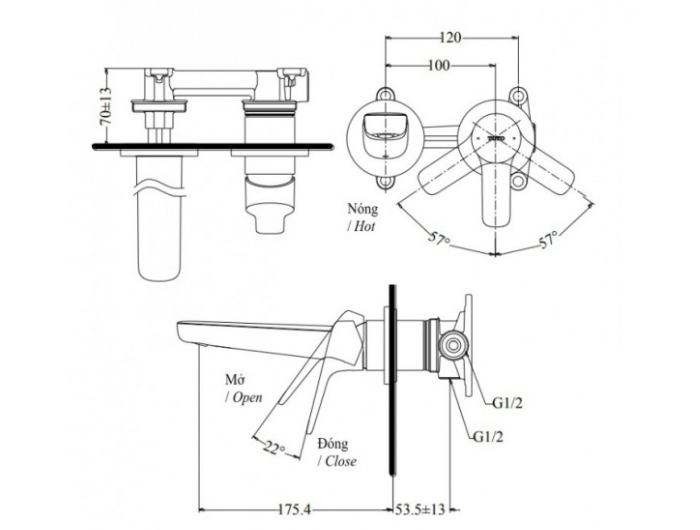 Vòi lavabo nóng lạnh gắn tường TOTO TLG03307BB