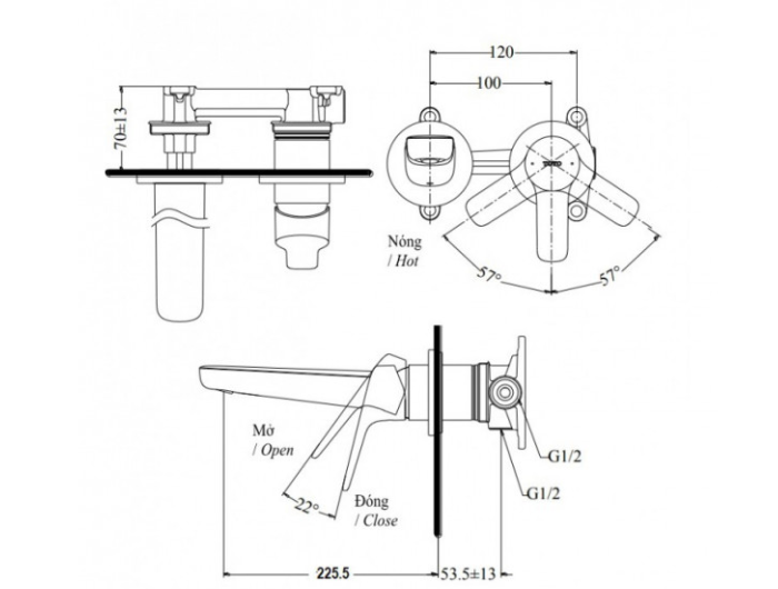 Vòi lavabo nóng lạnh gắn tường TOTO TLG03308BB
