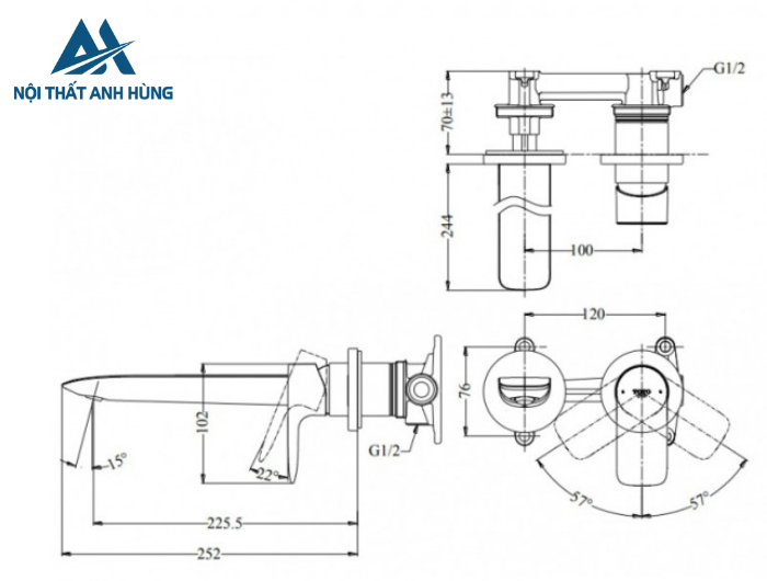 Vòi lavabo nóng lạnh gắn tường TOTO TLG04310BB