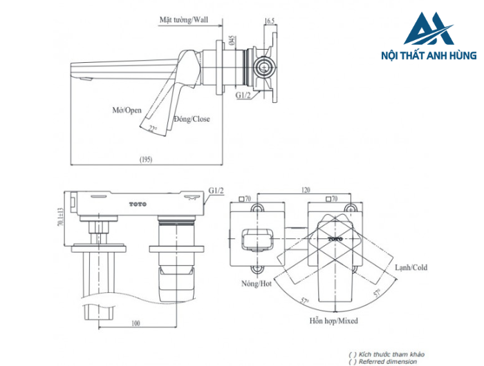 Vòi lavabo nóng lạnh gắn tường TOTO TLG10307BB