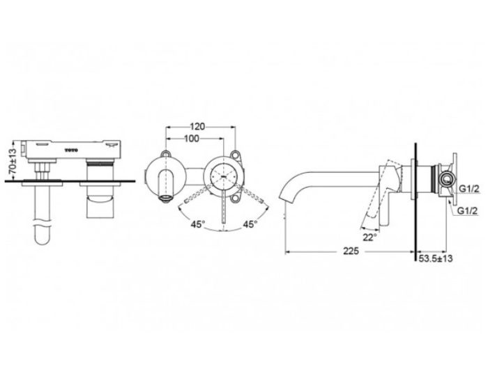 Vòi lavabo nóng lạnh gắn tường TOTO TLG11308BA