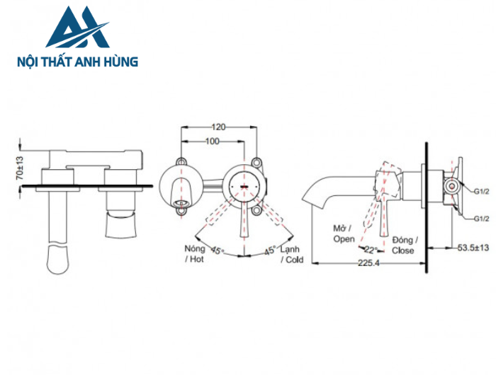 Vòi lavabo nóng lạnh gắn tường TOTO TLS02308B