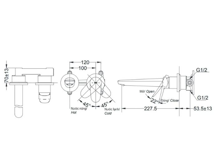 Vòi lavabo nóng lạnh gắn tường TOTO TLS04309B