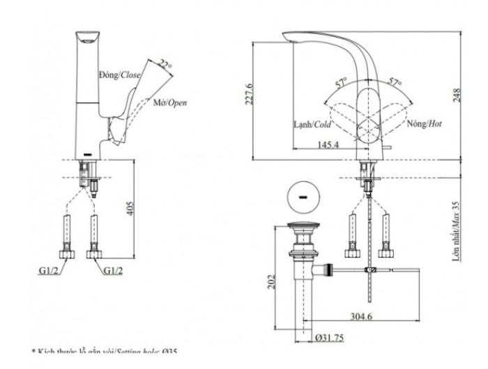 Vòi lavabo nóng lạnh GO TOTO TLG01309BB