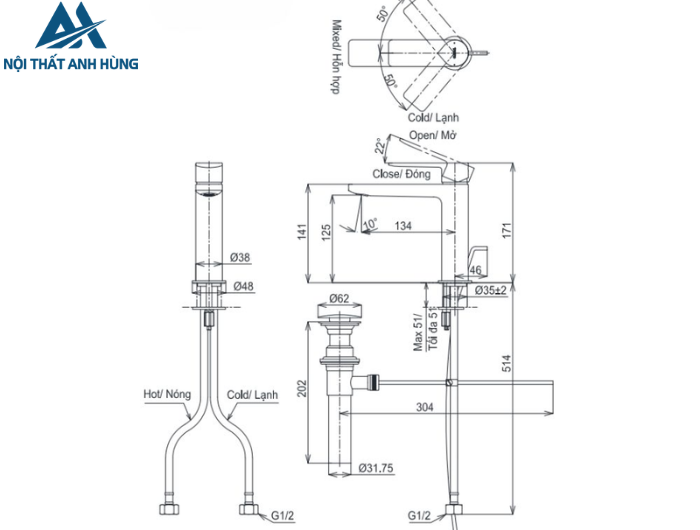 Vòi lavabo nóng lạnh GT TOTO TLG13301A