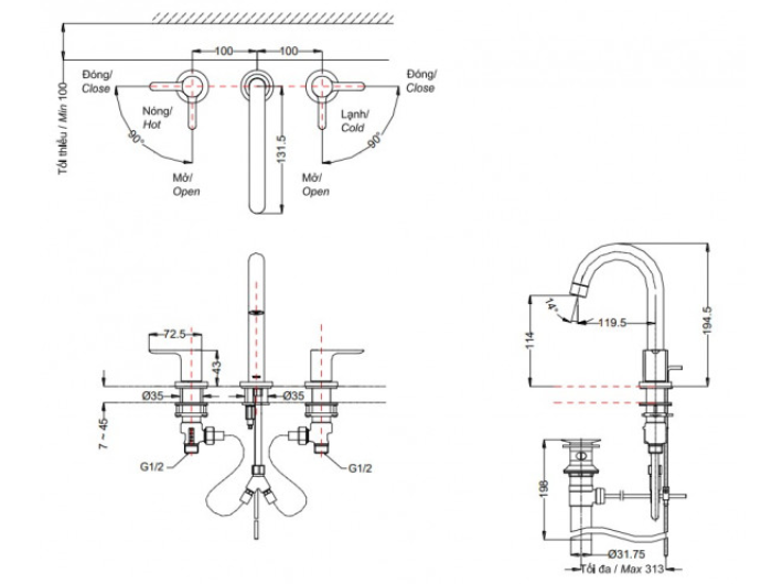 Vòi lavabo nóng lạnh TOTO TLS01201BA