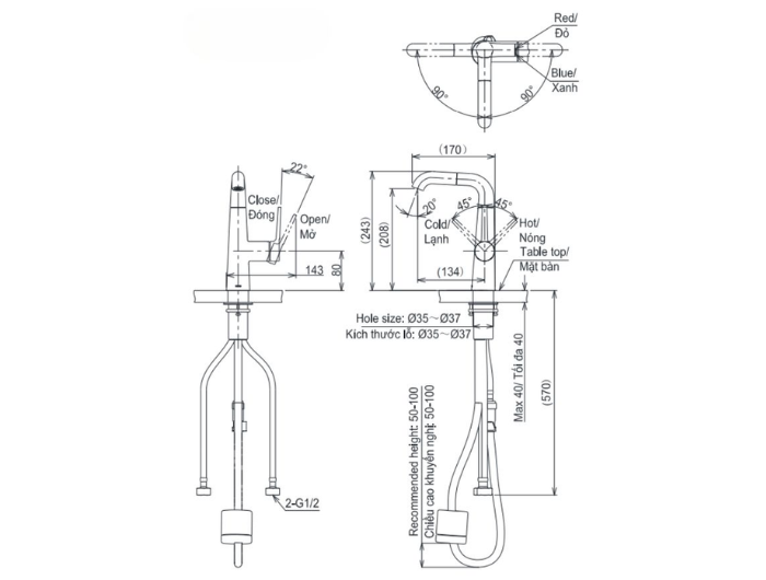 Vòi lavabo nóng lạnh TOTO TLS073J0V dây rút