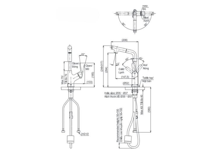 Vòi lavabo nóng lạnh TOTO TLS083J0V dây rút