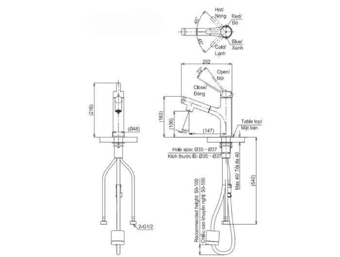 Vòi lavabo nóng lạnh TOTO TLS093B0V dây rút
