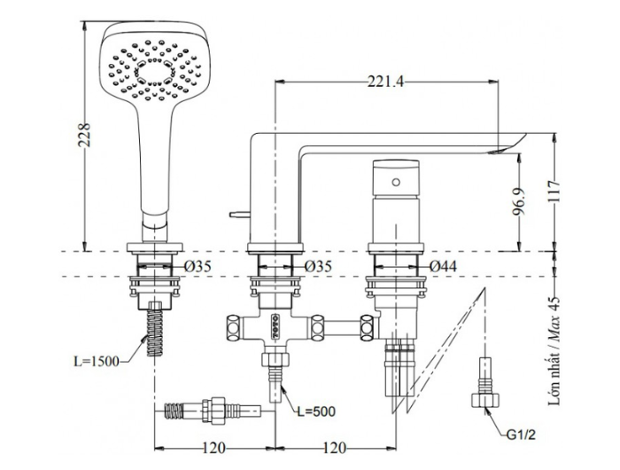 Vòi xả bồn tắm nóng lạnh TOTO TBG02305AA