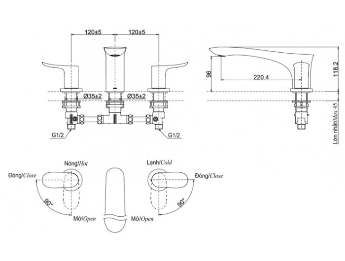 Vòi xả bồn tắm TOTO TBG01201BA nóng lạnh