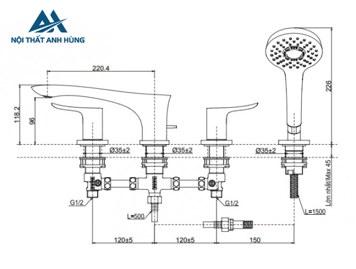 Vòi xả bồn tắm TOTO TBG01202BB nóng lạnh