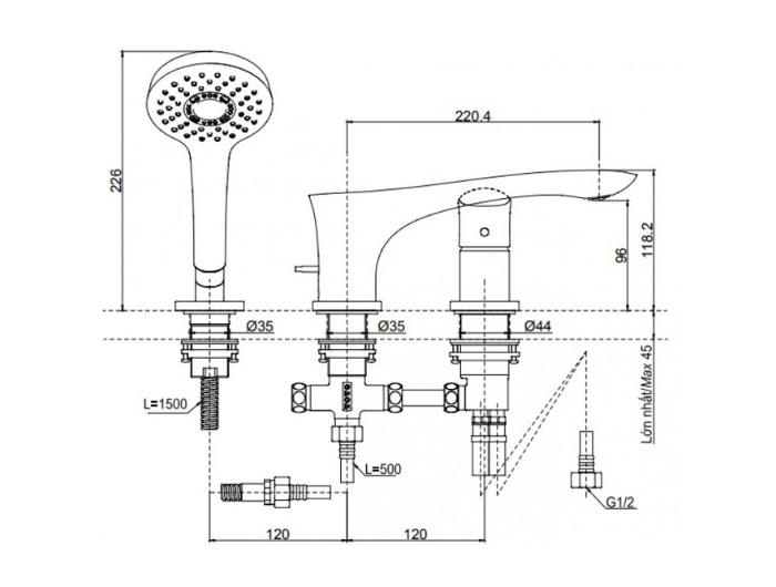Vòi xả bồn tắm TOTO TBG01305BB nóng lạnh