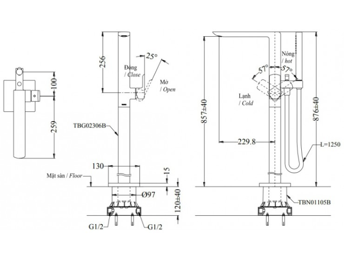 Vòi xả bồn tắm TOTO TBG02306BA TBN01105B đặt sàn