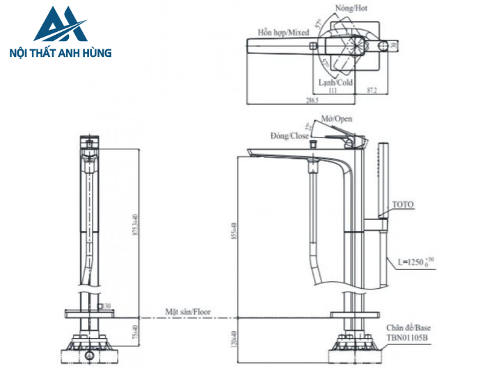 Vòi xả bồn tắm TOTO TBG07306AA TBN01105B đặt sàn nóng lạnh